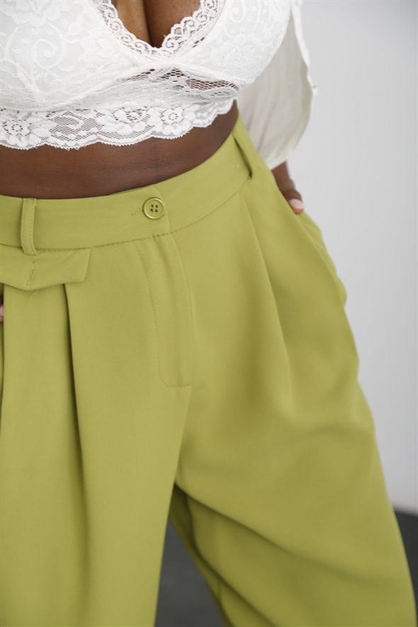 Fıstık Yeşili Pile Detaylı Şalvar Pantolon 1436