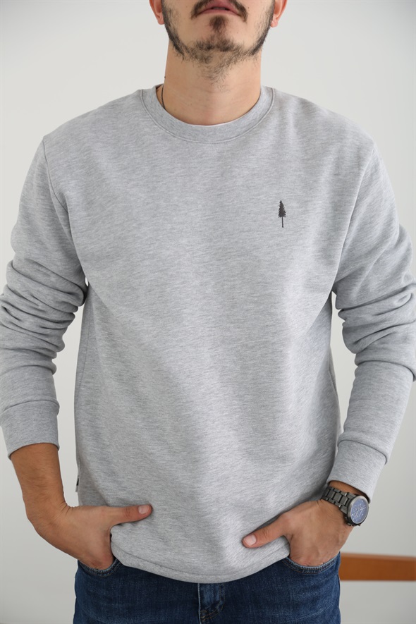 Gri Erkek Şardonlu Basic Sweatshirt 863