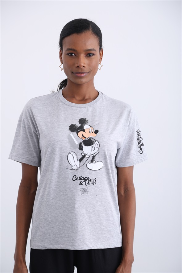 Gri Mickey Mouse Baskılı Tshirt 7486