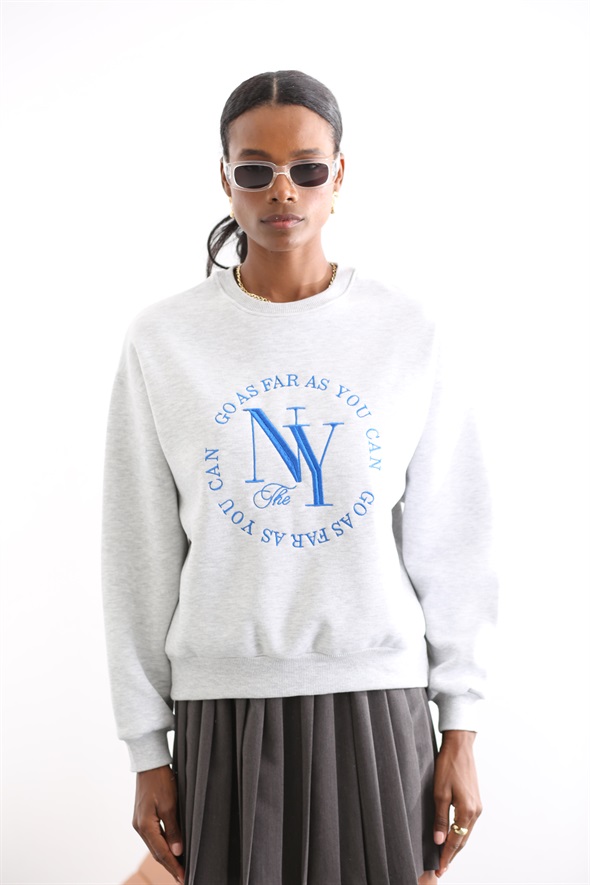 Gri Newyork Nakışlı Sweatshirt 13543