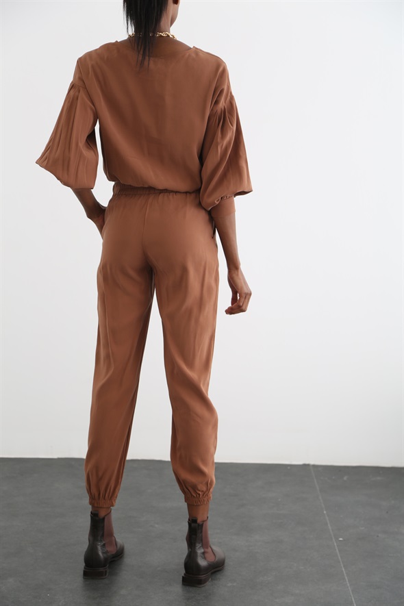 Kahverengi Beli Lastikli Pantolon Takım 1275