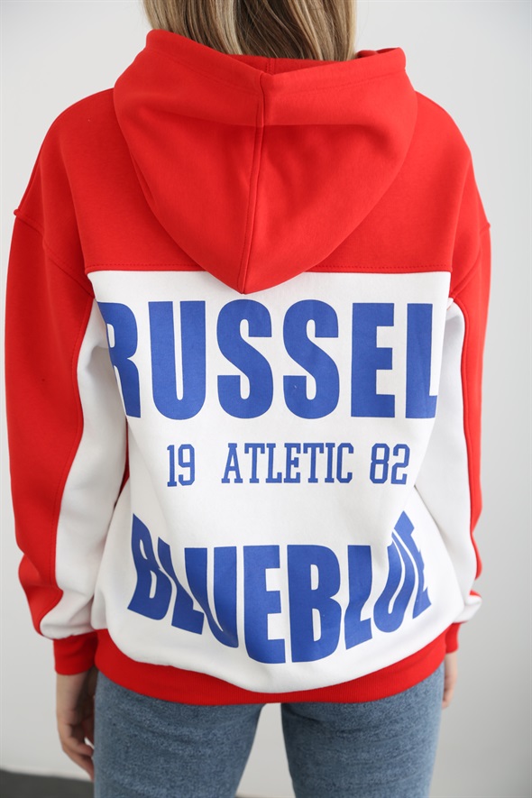 Kırmızı-Beyaz Russell Baskılı Sweatshirt 7323