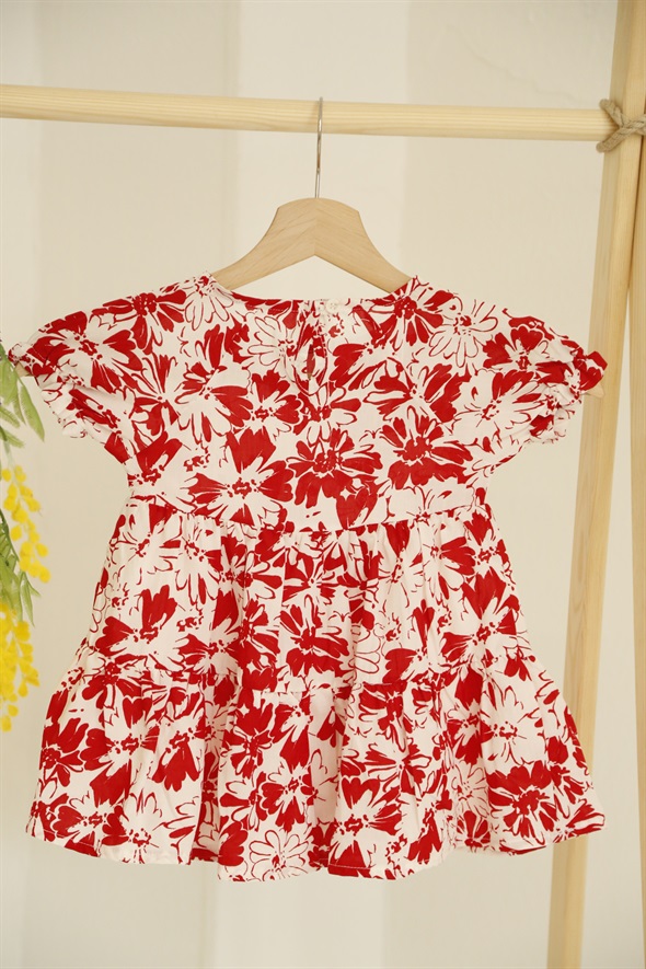 Kırmızı Kız Çiçekli Elbise 35333