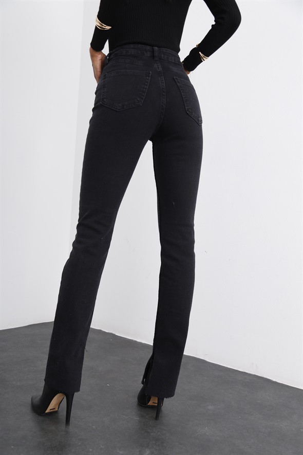 Koyu Füme Paçası Yırtmaçlı Slim Fit Jean 