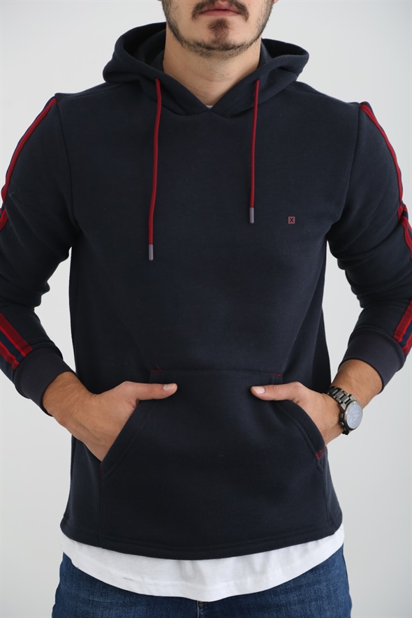 Lacivert Erkek Şerit Detaylı Şardonlu Sweatshirt 2117