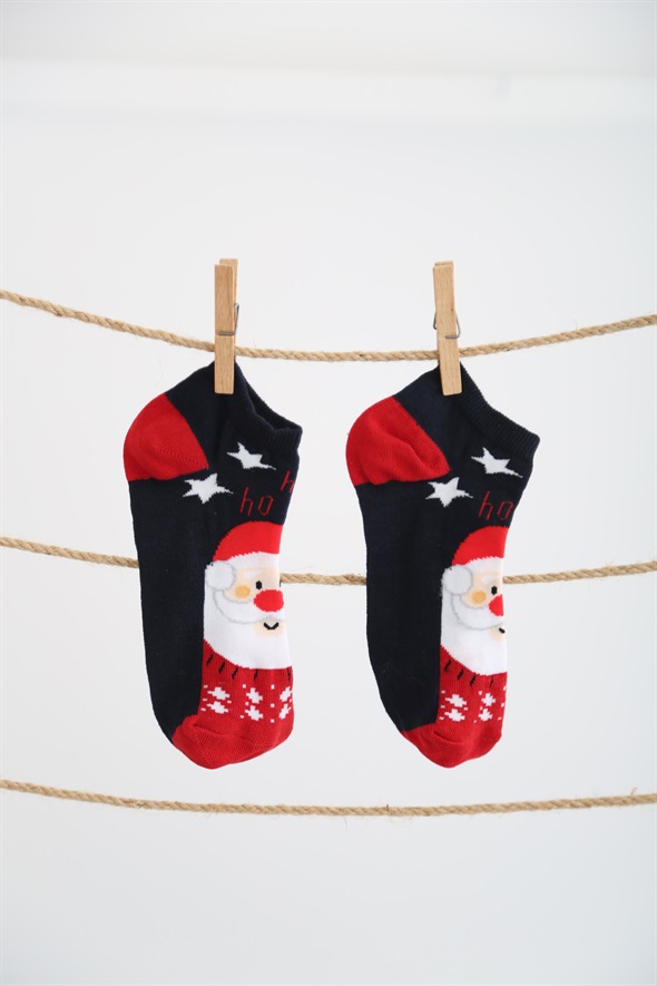 Lacivert Noel Babalı Patik Çorap 