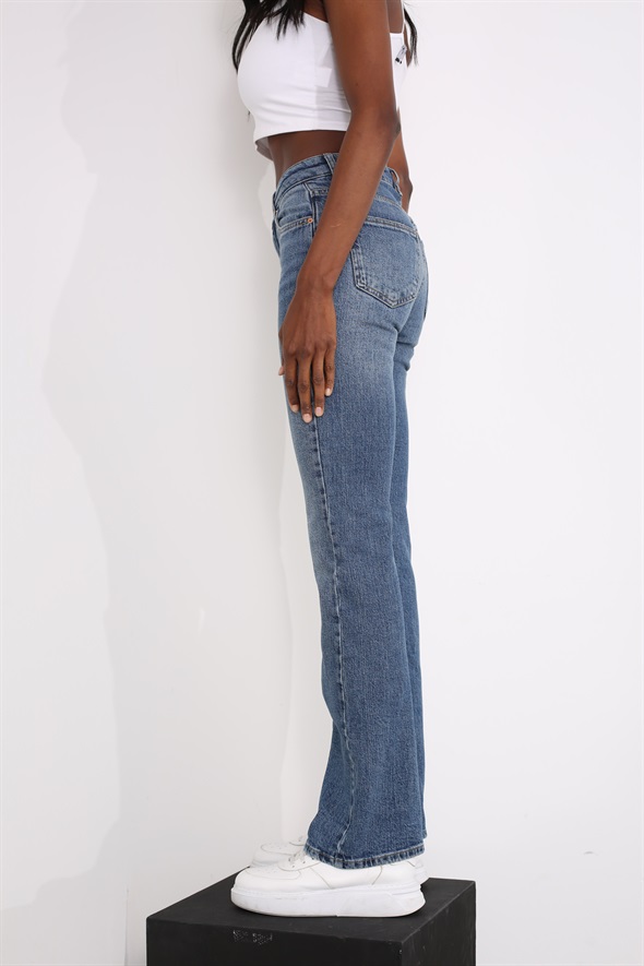 Lacivert Yüksek Bel Straight Fit Jean 60