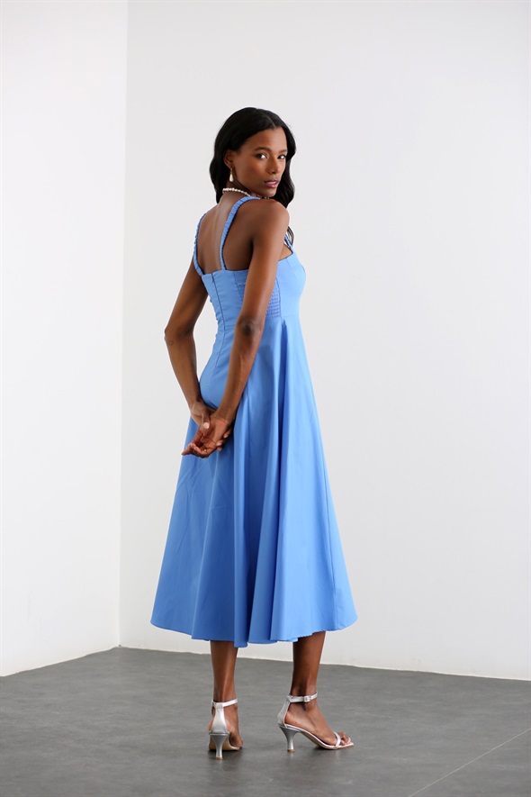 Mavi Askılı Kloş Elbise 11894
