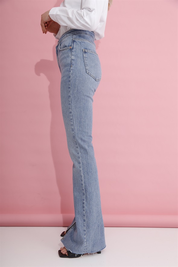 Mavi Yüksek Bel Slim Flare Jean 