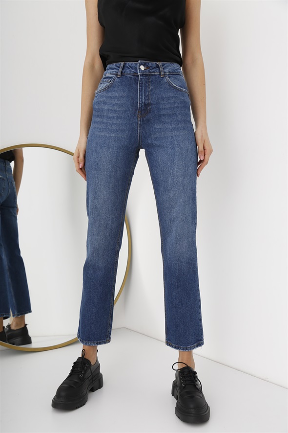 Mavi Yüksek Bel Straight Fit Jean-1 930