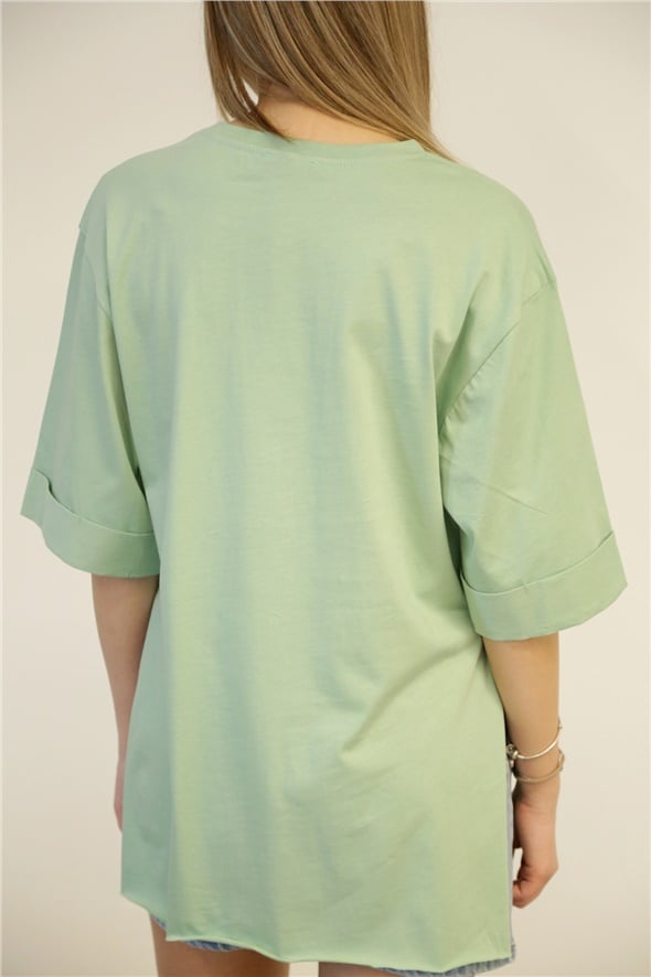 Mint Yırtmaçlı Boyfriend Tshirt 5615