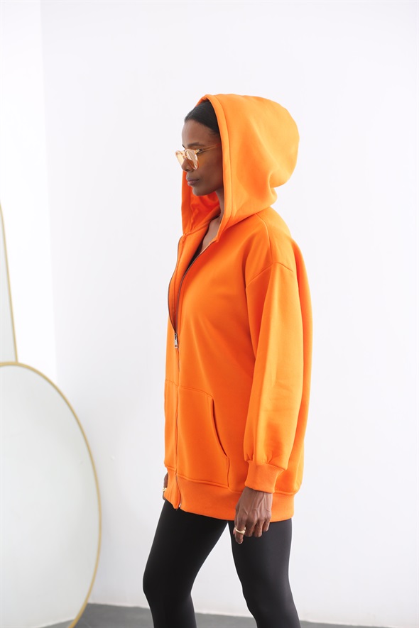 Orange Oversize Fermuarlı Sweatshirt 0167