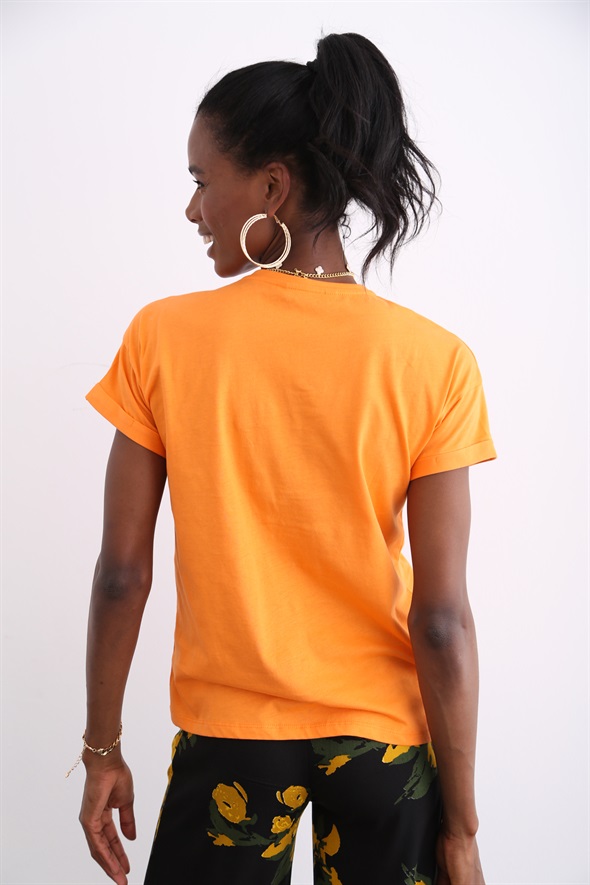Oranj Duble Kol Tshirt 0038