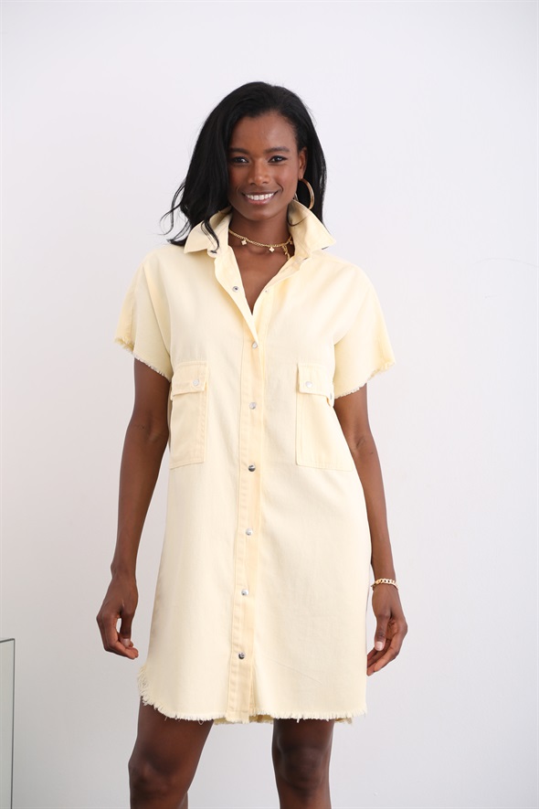 Sarı Kapak Cepli Gömlek Elbise 00710