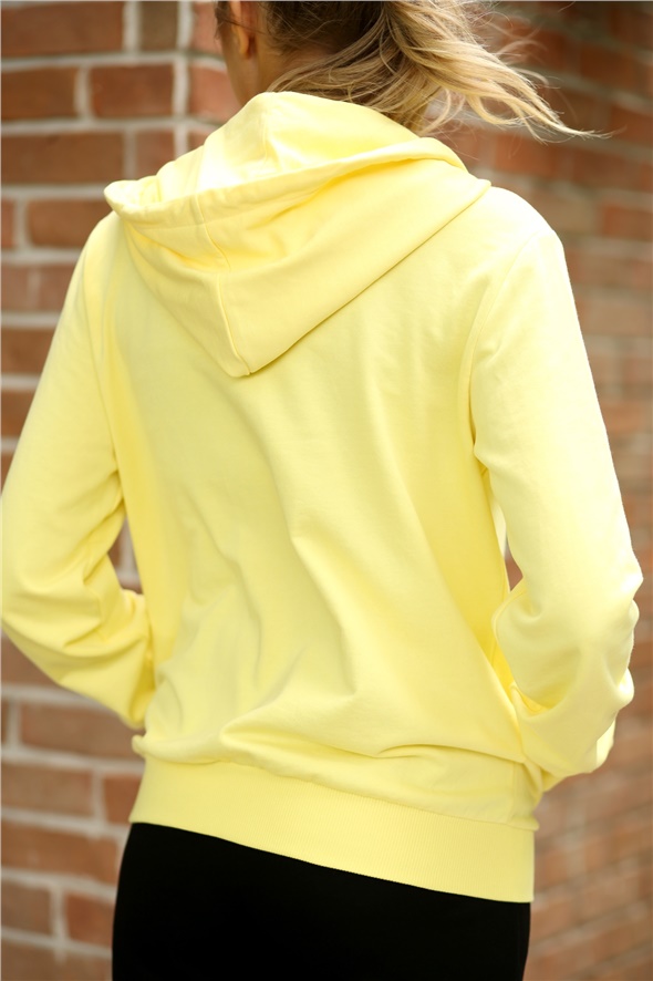 Sarı Kapşonlu Fermuarlı Sweatshirt 2614