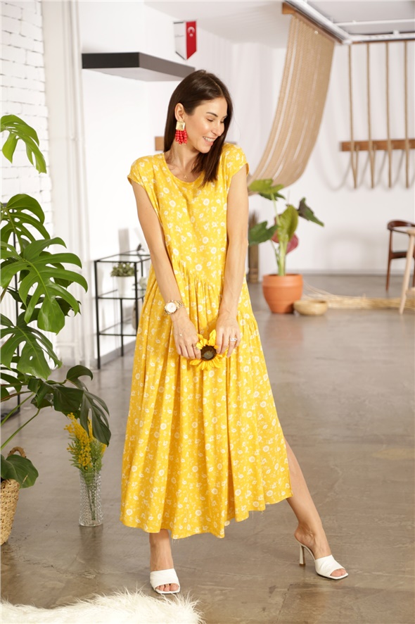 Sarı Kolsuz Verev Elbise 075
