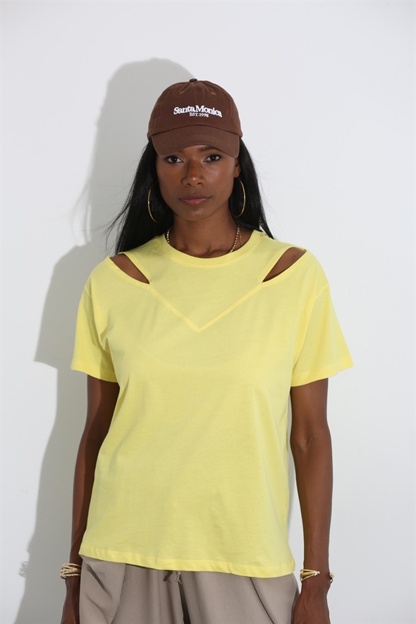 Sarı Omuz Dekolteli Tshirt 210088