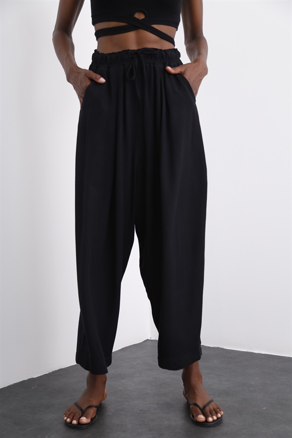 Siyah Beli Lastikli Şalvar Pantolon 40030