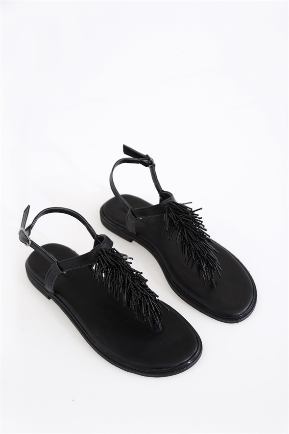 Siyah Boncuk İşlemeli Sandalet 248