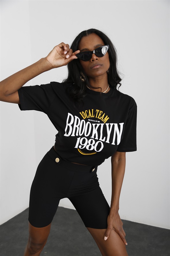 Siyah Brooklyn Baskılı Tshirt 3719