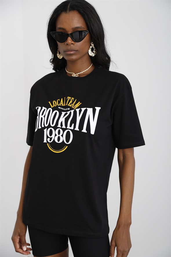 Siyah Brooklyn Baskılı Tshirt 3719