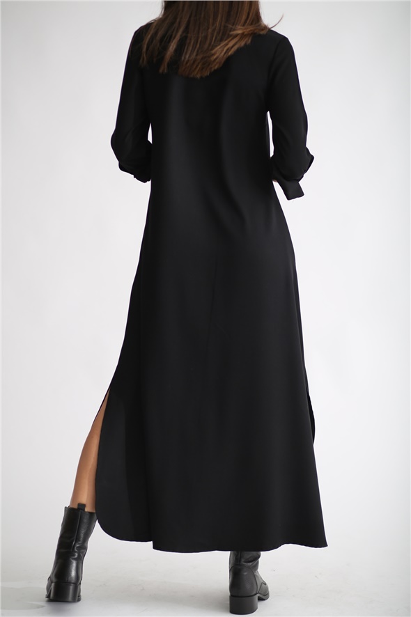 Siyah Çan Kesim Gömlek Elbise 7052