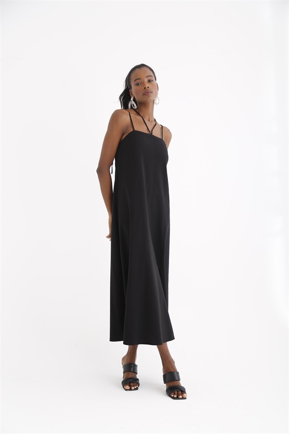 Siyah Çift Askılı Çan Elbise 00728