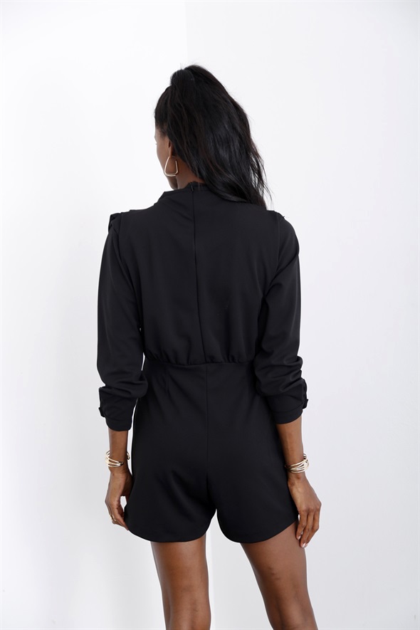 Siyah Degaje Yaka Şort Elbise 3079