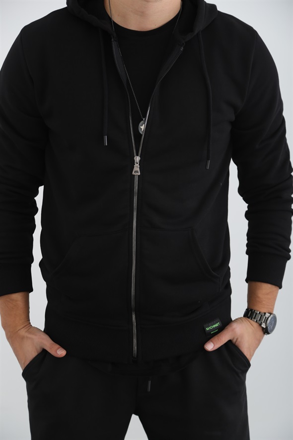 Siyah Erkek Fermuarlı Sweatshirt M3101