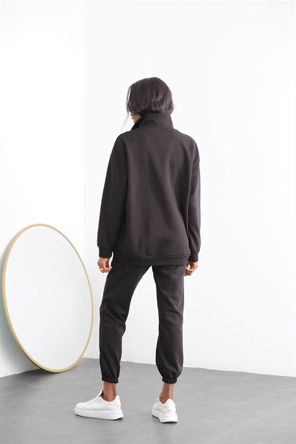 Siyah Fermuarlı Sweatshirt Takım 98308