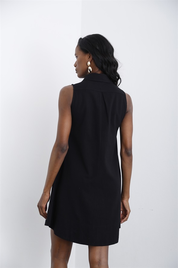 Siyah Kolsuz Gömlek Elbise 4104