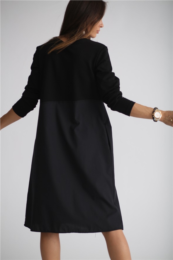 Siyah Kruvaze Parçalı Elbise 7037