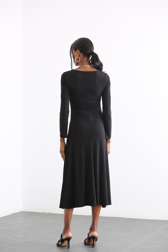Siyah Önü Fermuarlı Elbise 13530