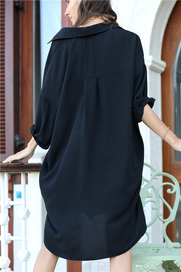 Siyah Oversize Truvakar Kol Gömlek Elbise 68015