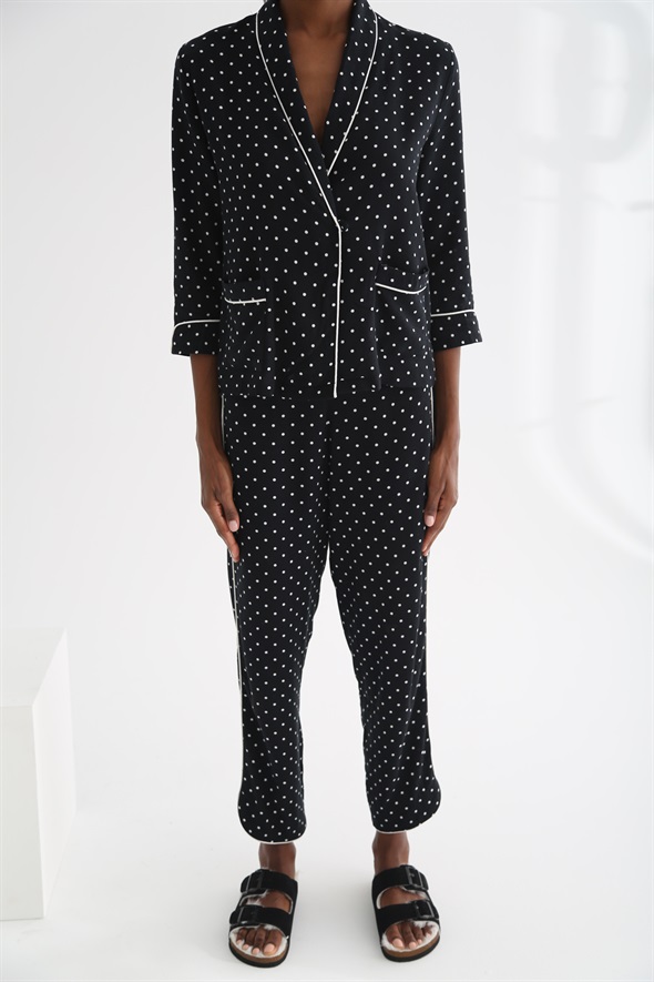 Siyah Puantiyeli Pijama Takım 11262