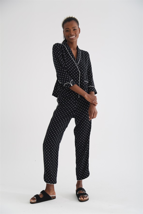 Siyah Puantiyeli Pijama Takım 11262