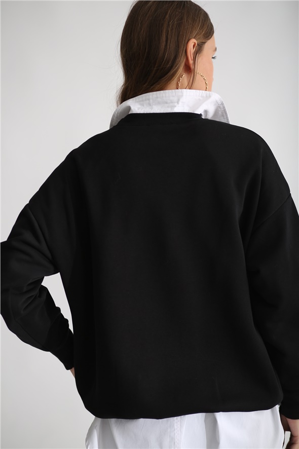 Siyah Şardonlu Basic Sweatshirt 3200