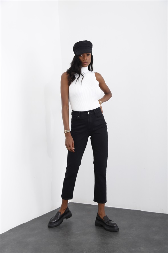 Siyah Yüksek Bel Slim Fit Jean-1 