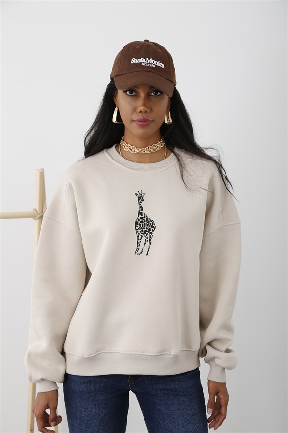 Taş Zürafa Baskılı Şardonlu Sweatshirt 225