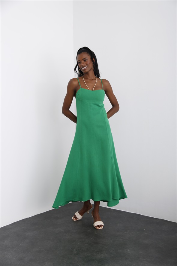 Yeşil Askılı Çan Elbise 