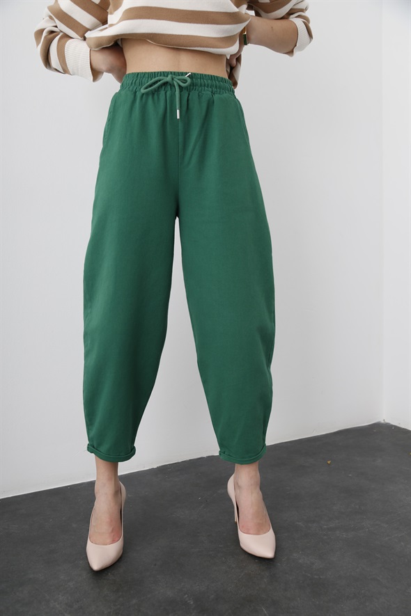 Yeşil Bağcıklı Duble Paça Pantolon 0083