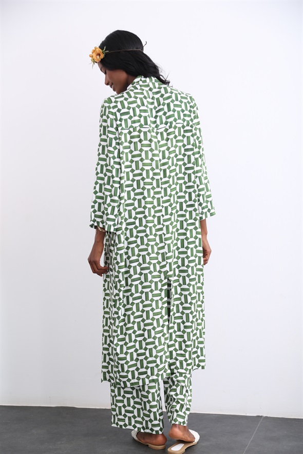 Yeşil Desenli Kimono Takım 96067