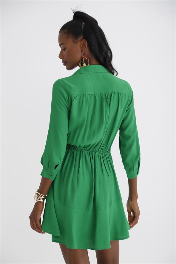Yeşil Düğüm Detaylı Krep Elbise 