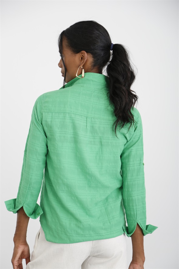 Yeşil Kendinden Şeritli Gömlek 2575