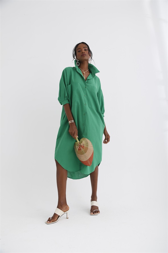 Yeşil Oversize Gömlek Elbise 0830