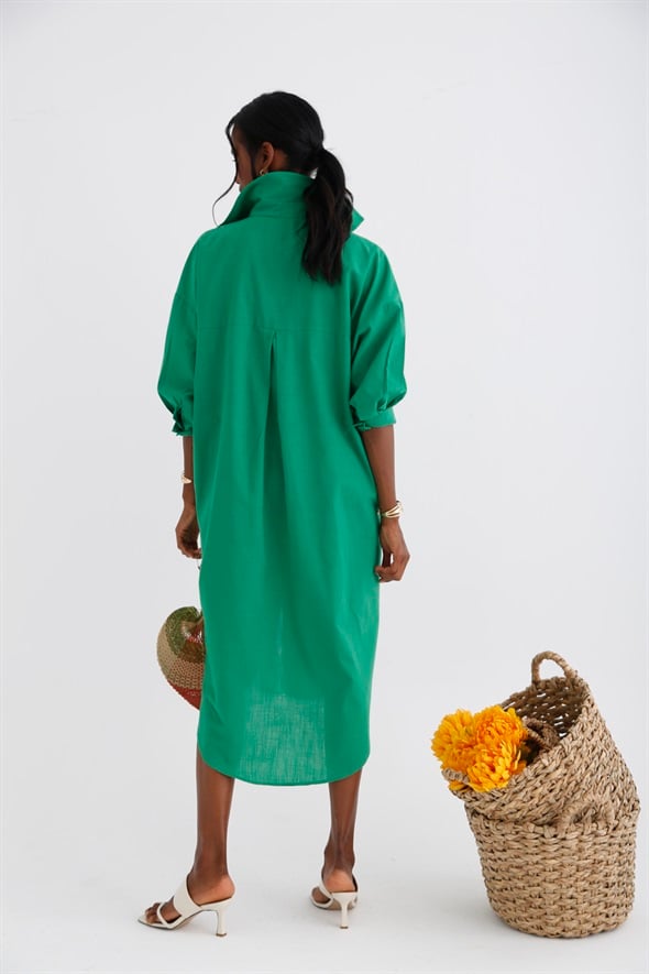Yeşil Oversize Gömlek Elbise 0830