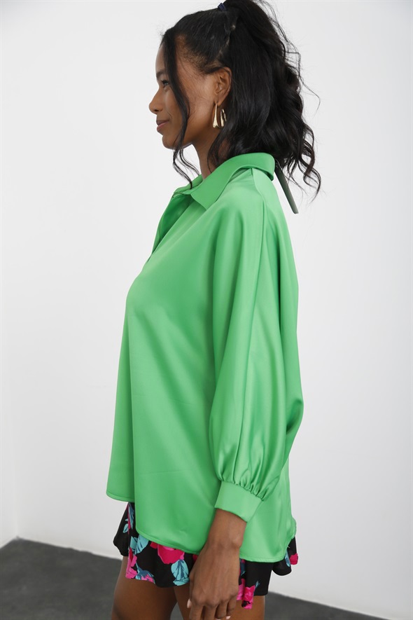 Yeşil Yarasa Kol Oversize Gömlek 14178