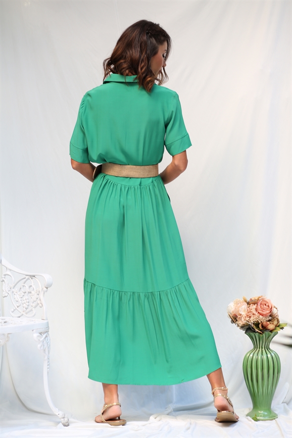 Yeşil Fermuarlı Oversize Krep Elbise 2011