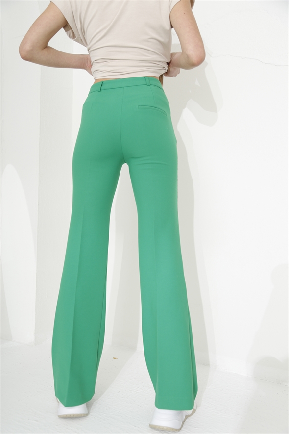 Yeşil İspanyol Paça Kumaş Pantolon 4108