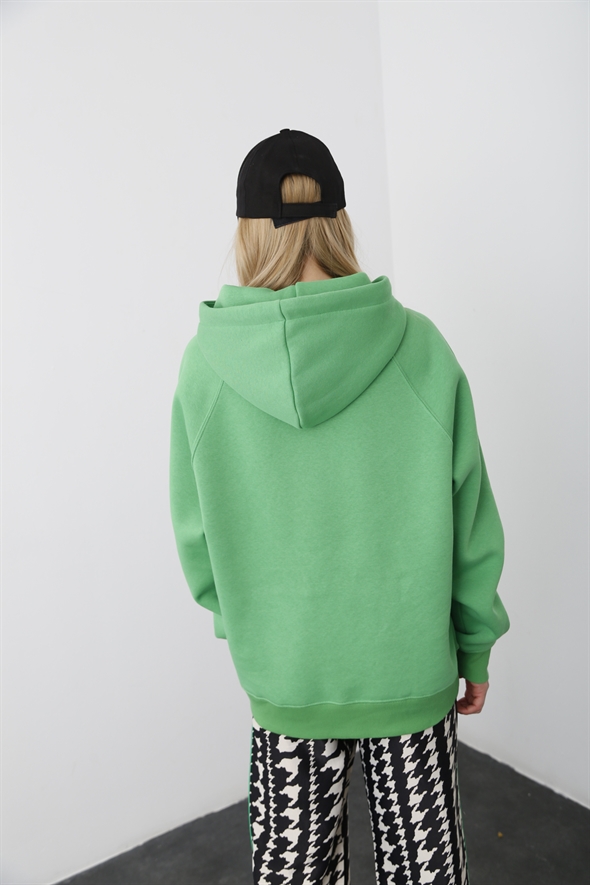 Yeşil Kapüşonlu Şardonlu Sweatshirt 4009
